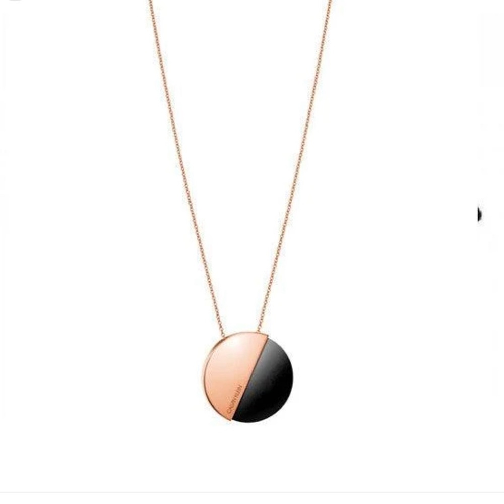 Calvin Klein Gold Stainless Steel Onyx Pendant Necklace